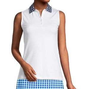 Draper James x Lands End white & navy gingham sleeveless polo L